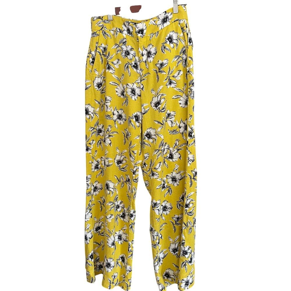 Banana Republic High-Rise Wide Leg Linen Blend Women's Floral Pants Size 4